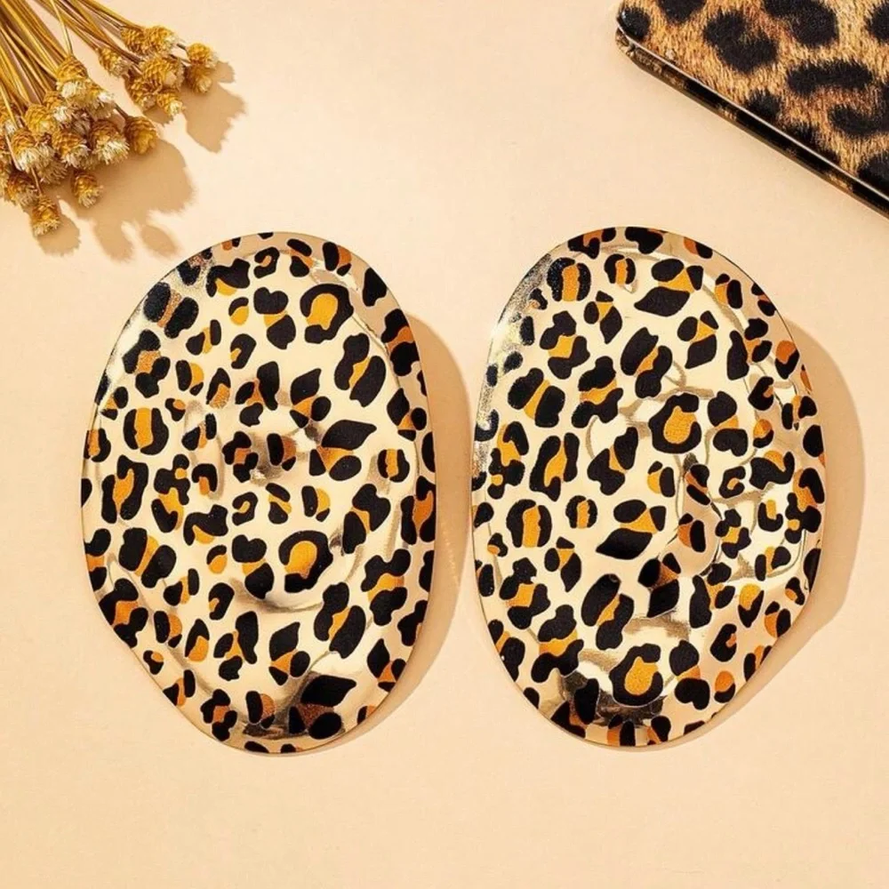 2/$30🌵 Animal Print Cheetah Leopard Jumbo Oval Gold Tone Earrings Boho Gift NEW